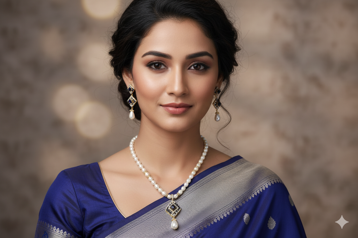 CZ pendant pearl necklace set