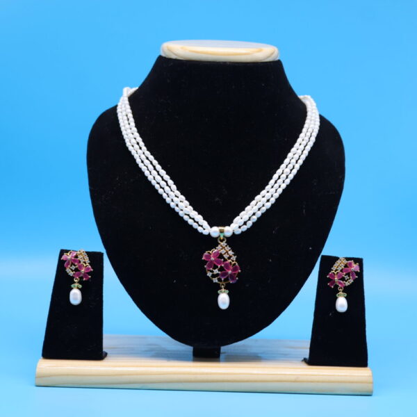 Alternative view of Ruby Pendant Pearl Necklace Set