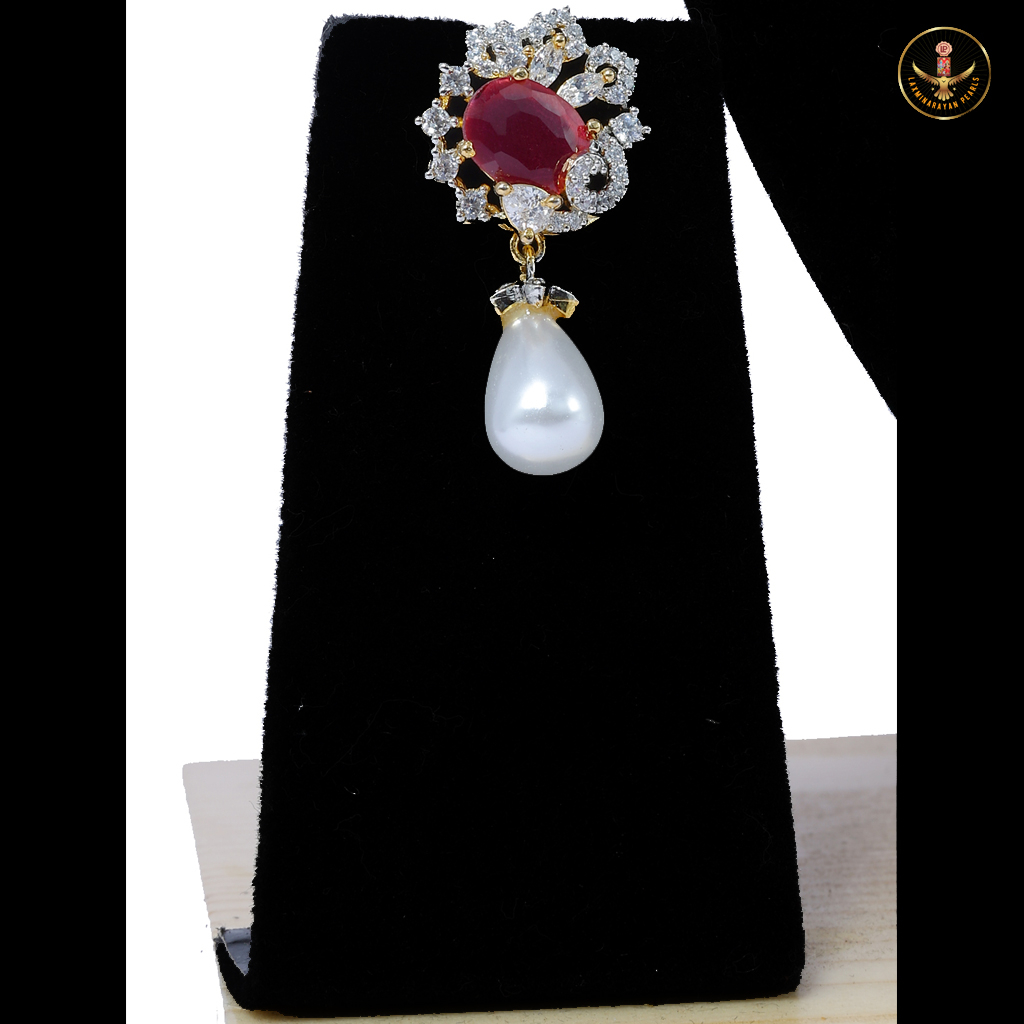 Ruby Pendant Double layer Pearl Necklace Set - Image 3