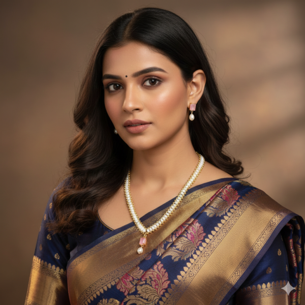 Pink CZ Stone Chandani Pearl Necklace