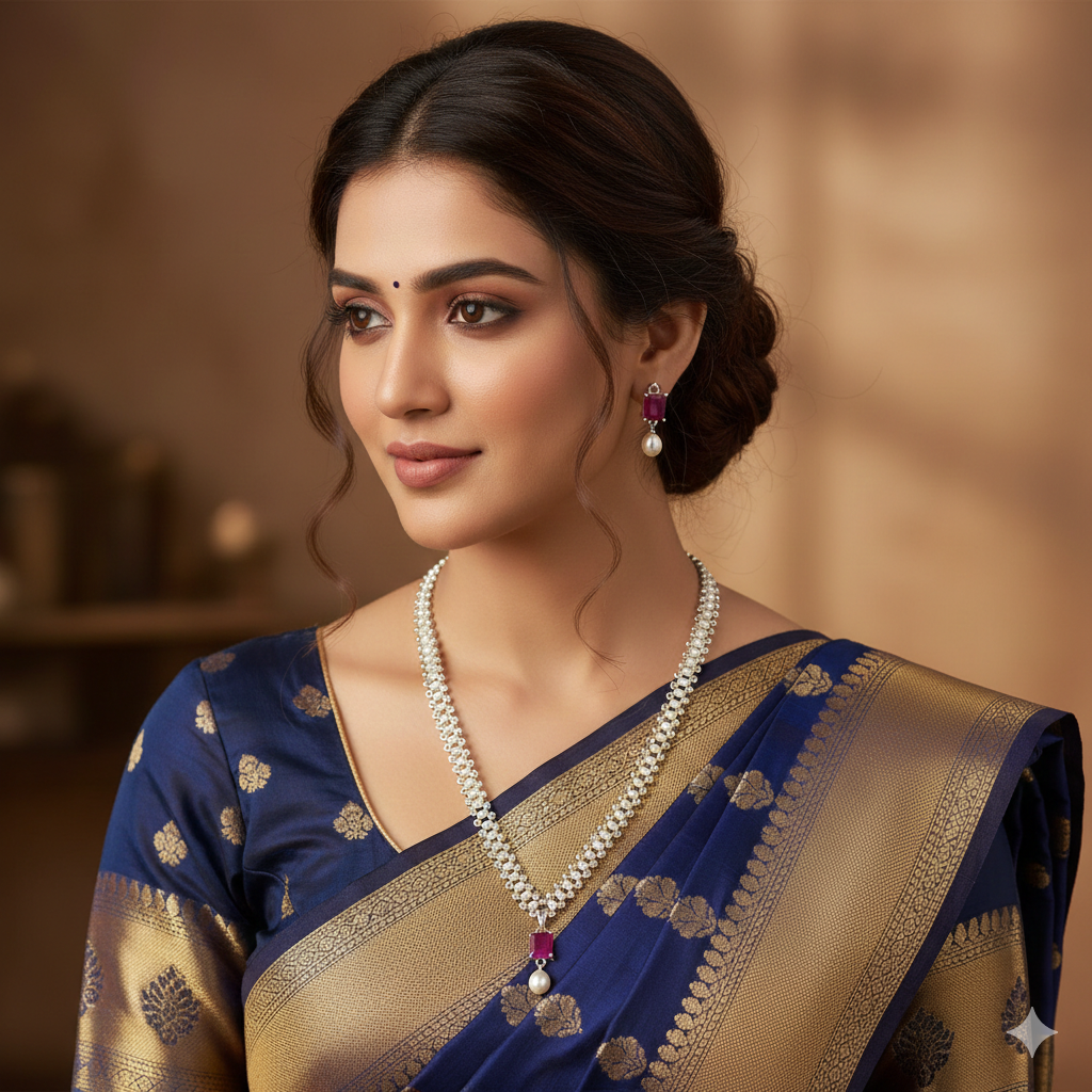 Ruby Stone Chandani Pearl Necklace