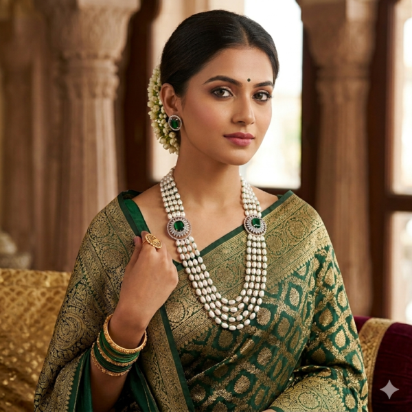Pearl With Onex Stone Combination Side Brooch