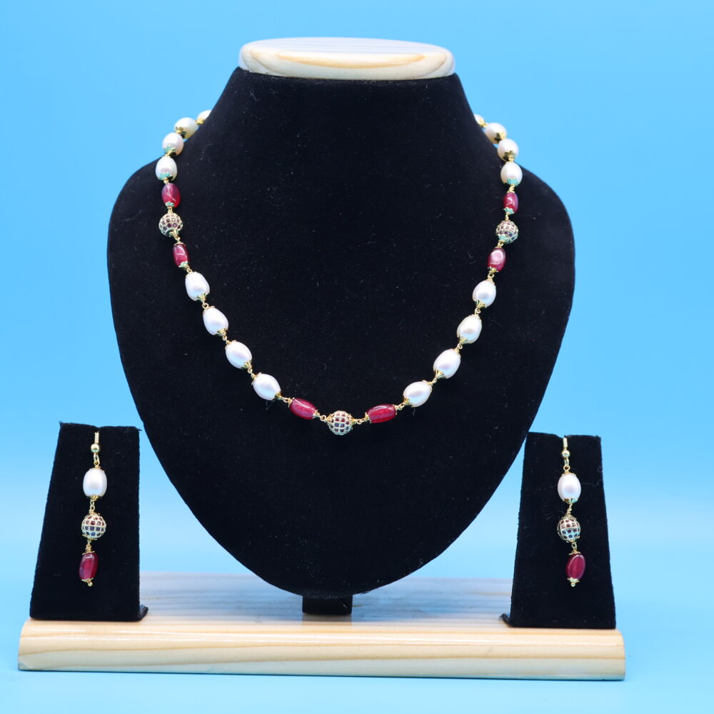 Ruby Stone Oval Pearl Taar mala Set - Image 2