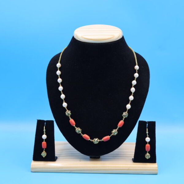 Alternative view of Coral And Pearl Taar Mala Necklace