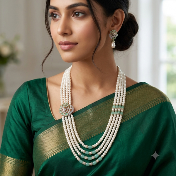 CZ Emerald Pearl necklace Set