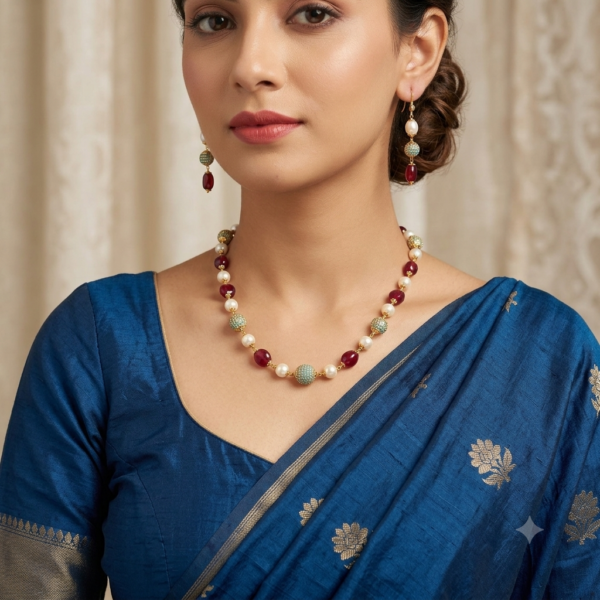 Stone And Nakshi Ball Taar Mala Necklace