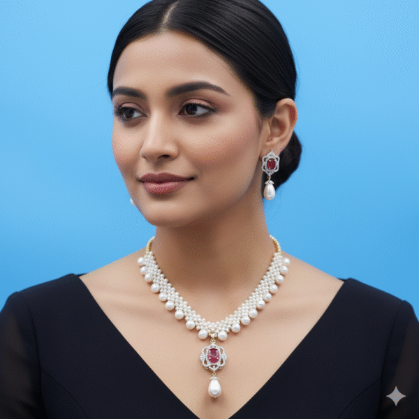 Ruby Pearl Jali Necklace