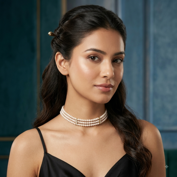 CZ Stone Three Layer Pearl Choker