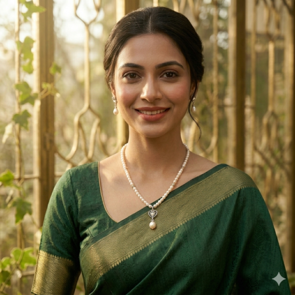 CZ Pendant Oval Pearl Necklace