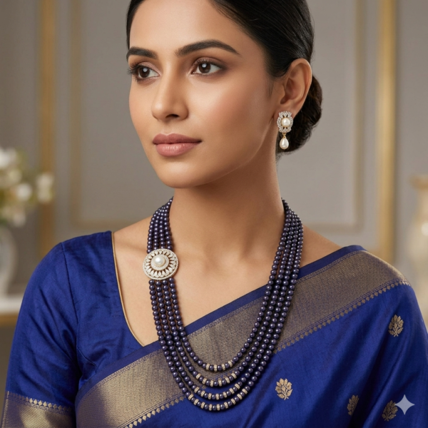 Black Pearl Side Brooch Necklace