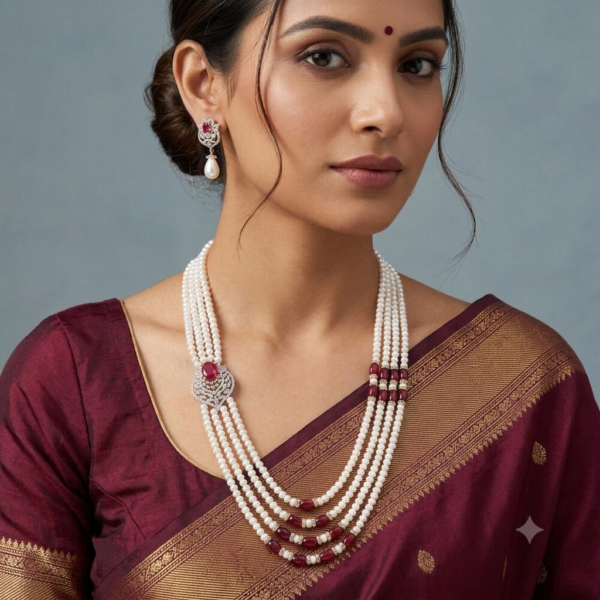 CZ Ruby Pendant Side Brooch pearl Necklace