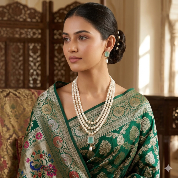 Emerald Pendant Pearl Necklace