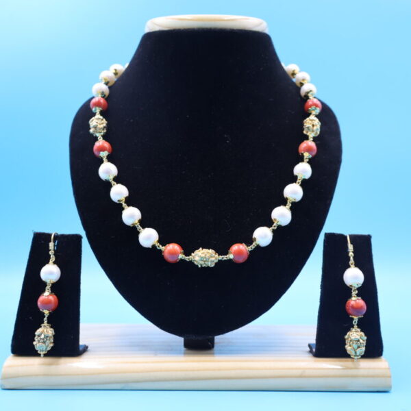 Alternative view of Nakshi Pearl Coral Necklace Set
