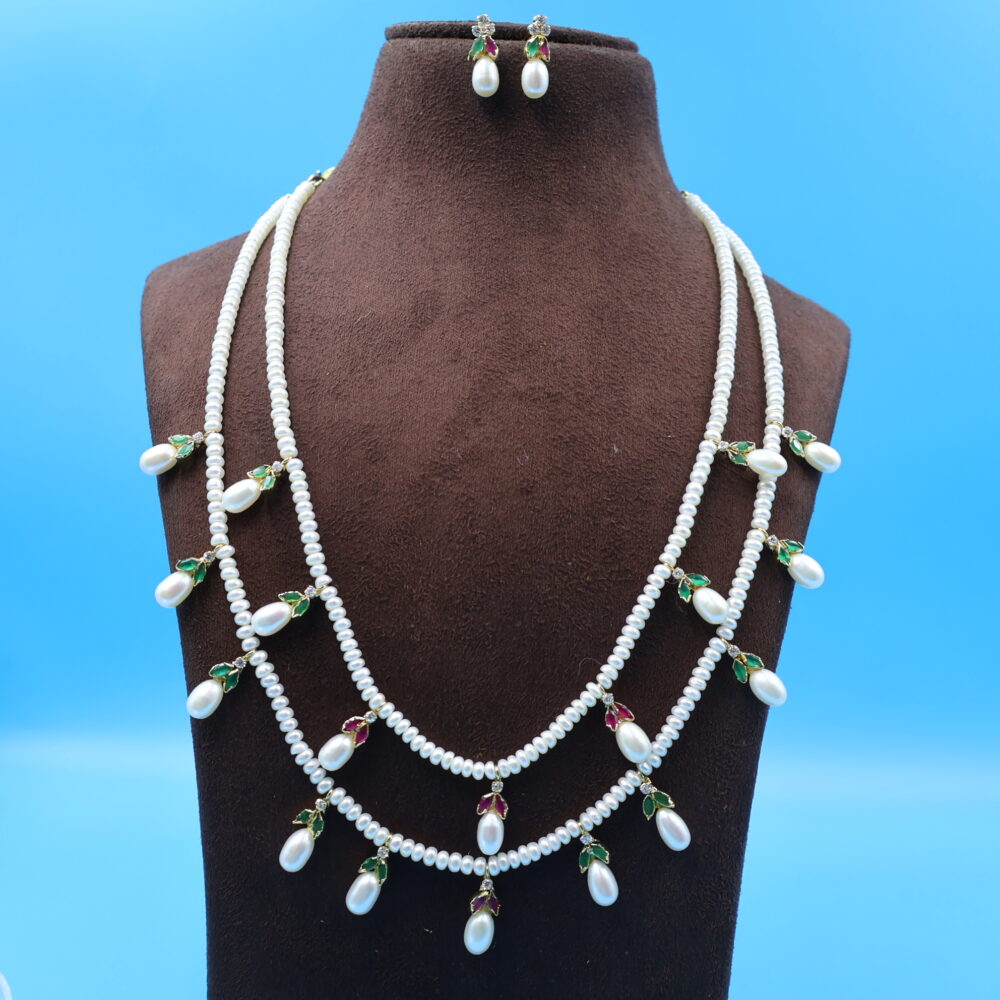 Two Layer Pearls Design Pendent Set - Image 2