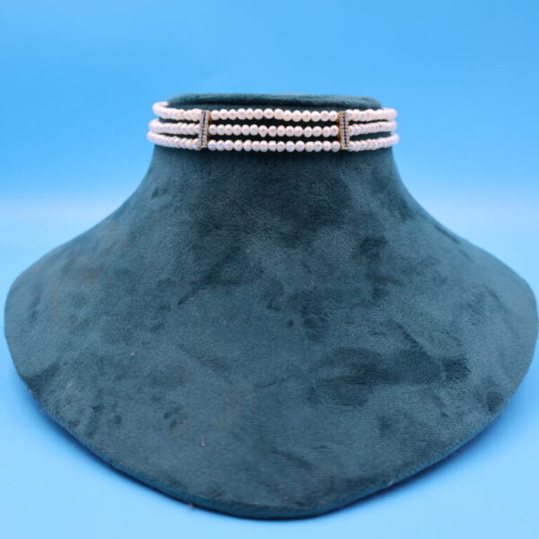 Alternative view of CZ Stone Three Layer Pearl Choker