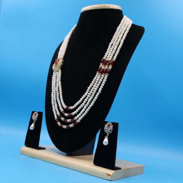 Alternative view of CZ Ruby Pendant Side Brooch pearl Necklace