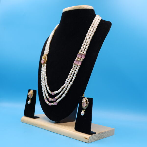 Alternative view of CZ Ruby Stone Pendant Pearl Necklace