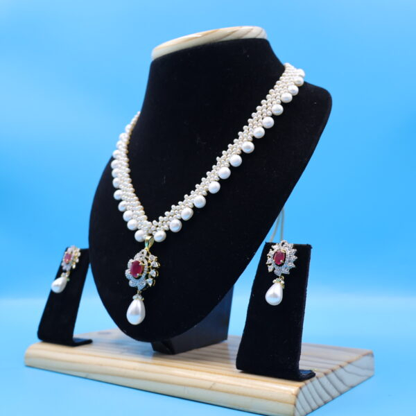 Alternative view of Ruby Stone Pearl Jali Necklace