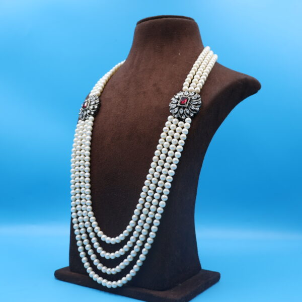 Alternative view of CZ Ruby Pendant Side Brooch Necklace