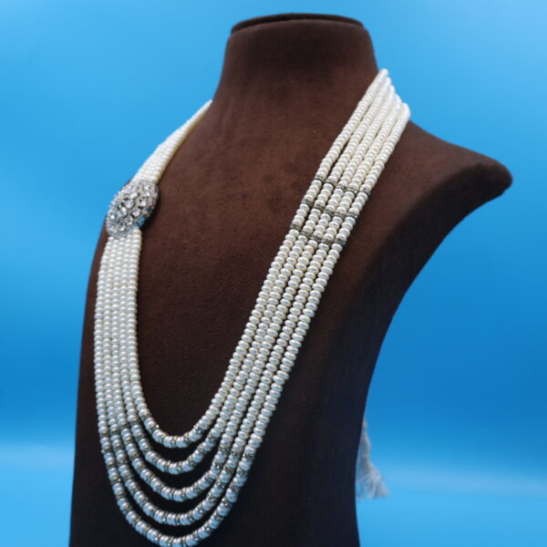 Alternative view of CZ Stone Side Brooch Pearl Necklace