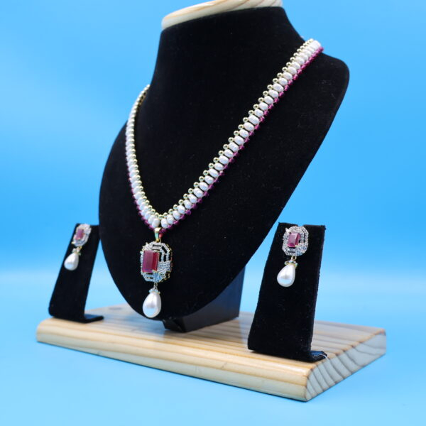 Alternative view of CZ Ruby Pendant Chandini Pearl Necklace
