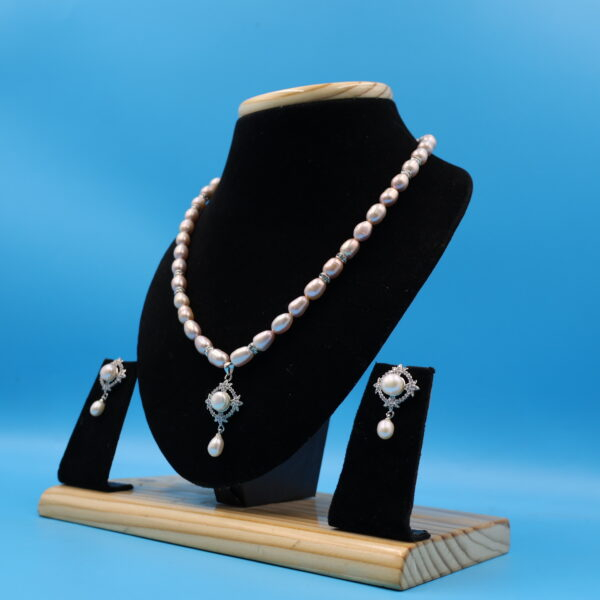 Alternative view of CZ Pendant Cream Oval Pearl Necklace