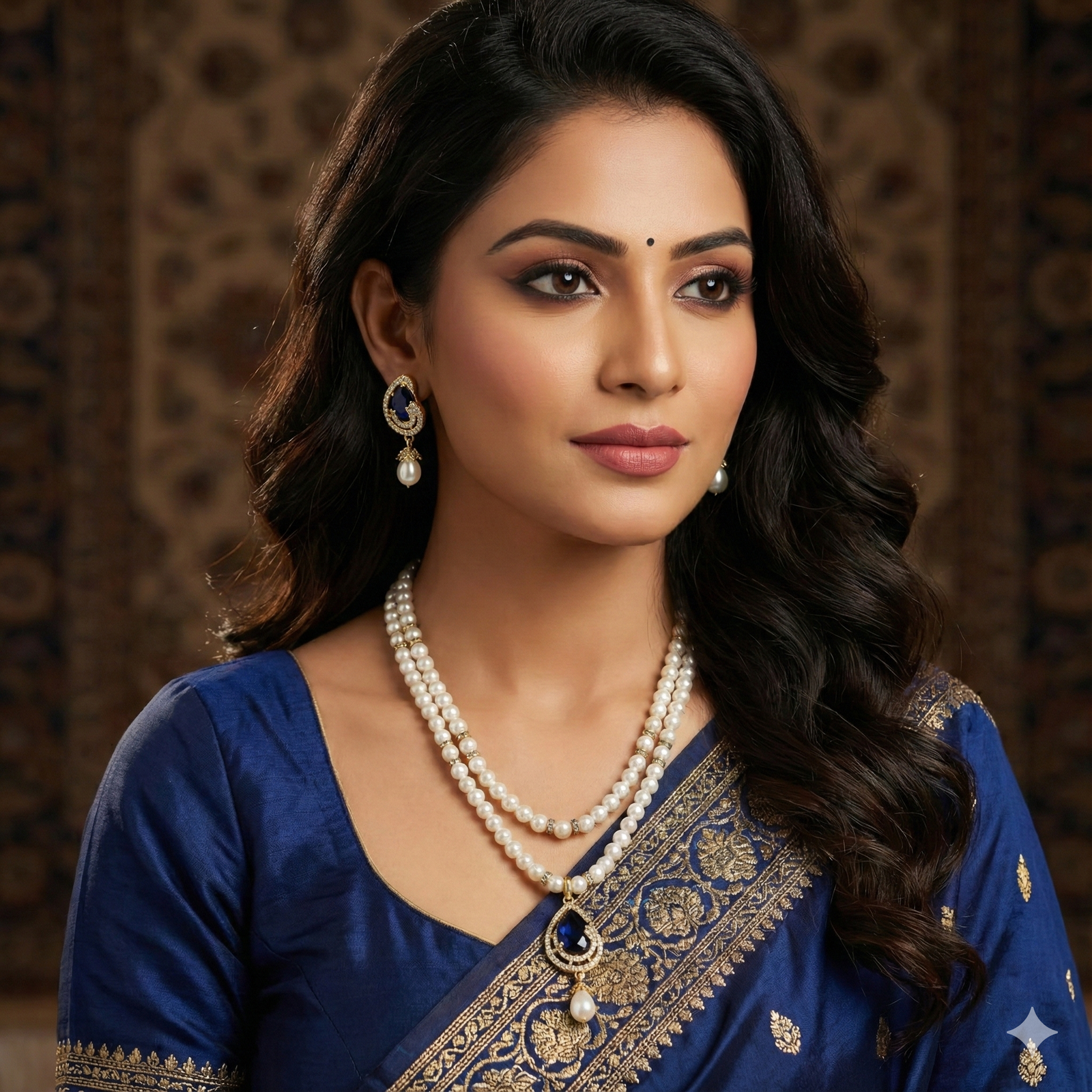 Blue Sapphire New design Pendant Pearl Necklace