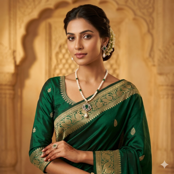 Emerald stone pendant Pearl Necklace