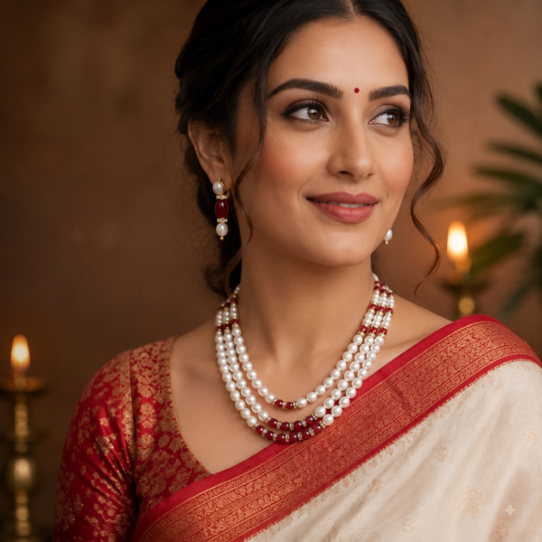 Red Stone Oval Pearl Necklace