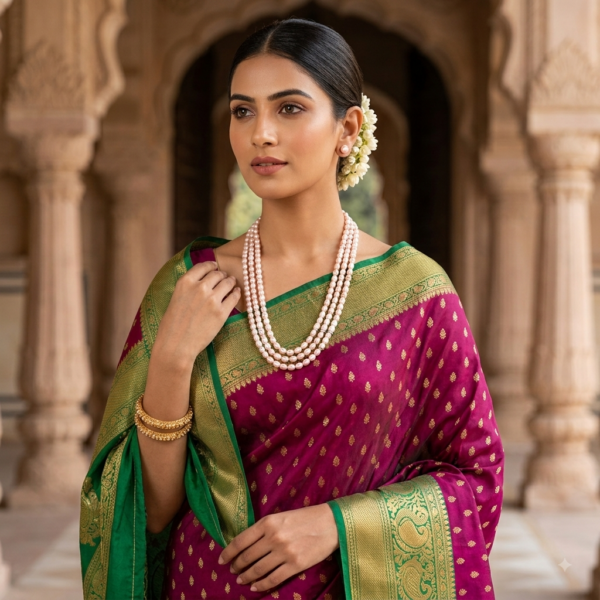 Three Layer Oval Chakri Pearl Necklace