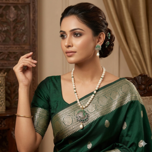 Emerald Pendant Pearl Necklace