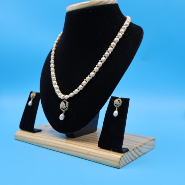 Alternative view of CZ Pendant Button Pearl Necklace