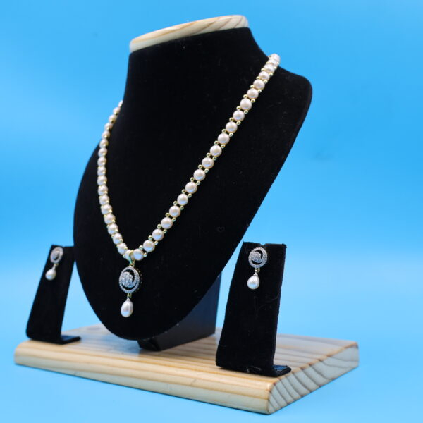 Alternative view of CZ Pendant Button Pearl Necklace