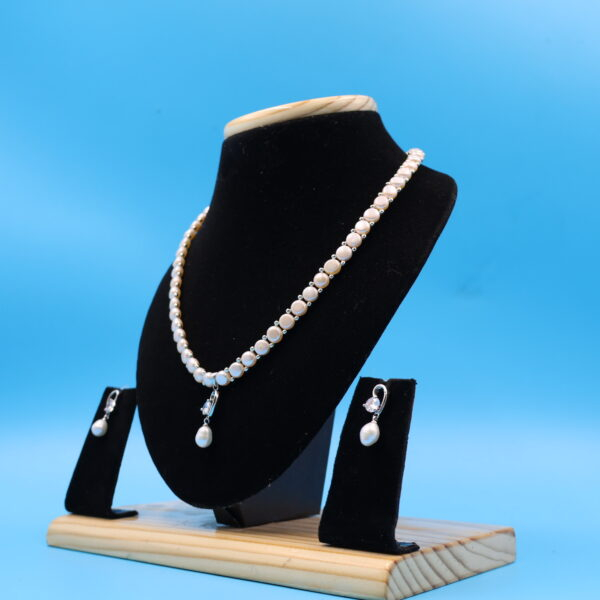 Alternative view of Simple CZ Pendant Button Pearl Necklace