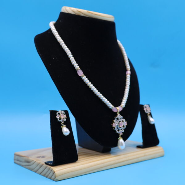 Alternative view of CZ Pink Pendant Pearl Necklace