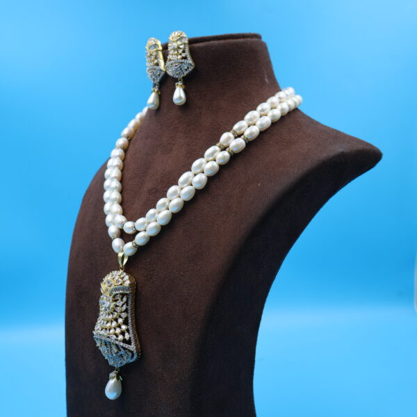 Alternative view of CZ Pendant Pearl Necklace Set