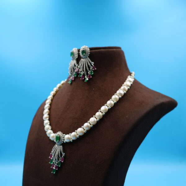 Alternative view of CZ Pendant Button Pearl Necklace