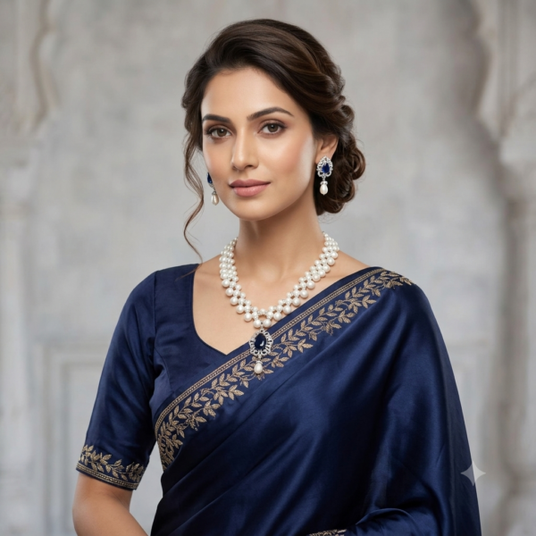 Blue Pendant Button Pearl Necklace Sets