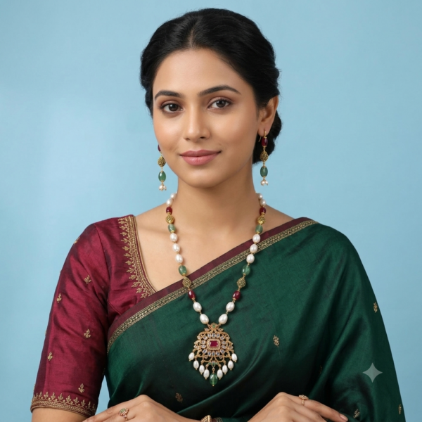 CZ Pendant Pearl Taar Mala Necklace