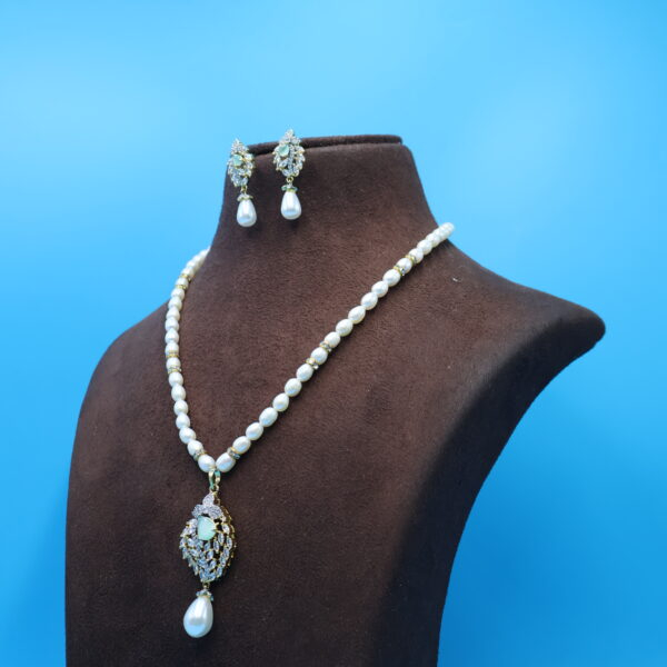 Alternative view of CZ Pendant Oval Row Pearl Necklace Set