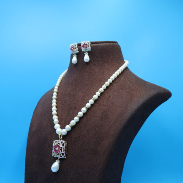 Alternative view of CZ Pendant Pearl Necklace Set