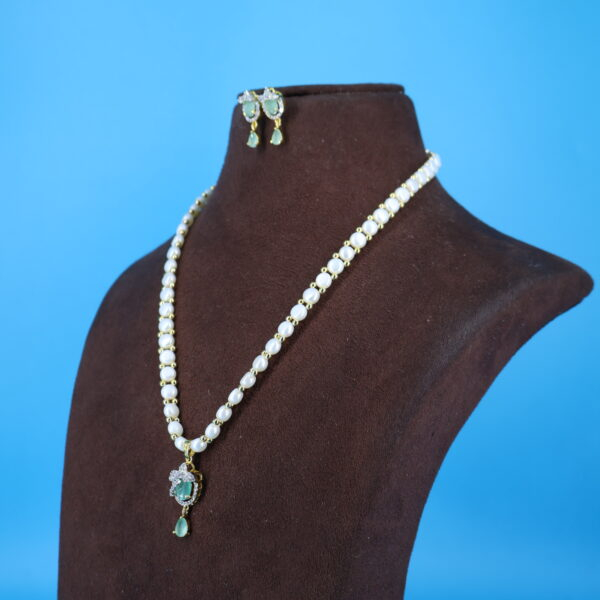 Alternative view of CZ Pendant Button Pearl Necklace