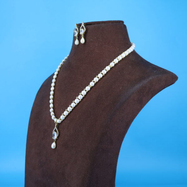 Alternative view of CZ Pendant Button Pearl Necklace Sets