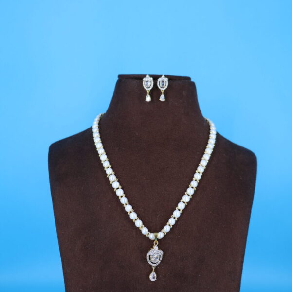 Alternative view of CZ Pendant Button Pearl Necklace