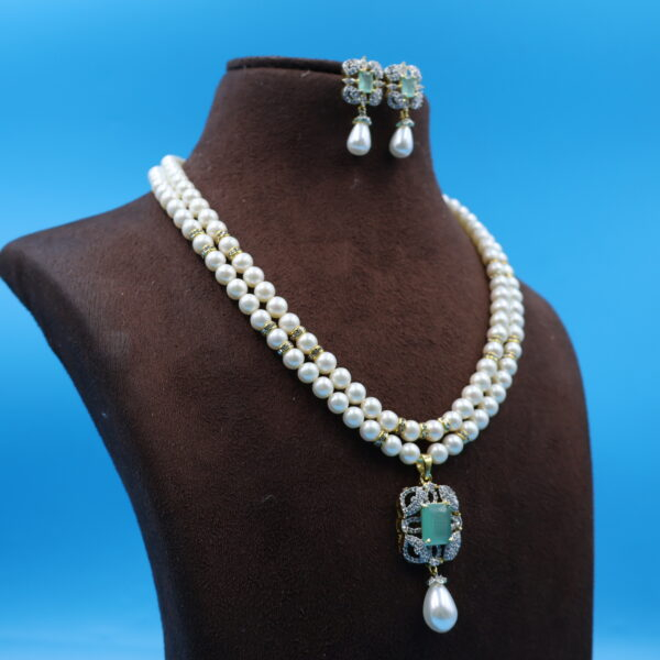 Alternative view of CZ Two Layered Pearl Pendant Necklace