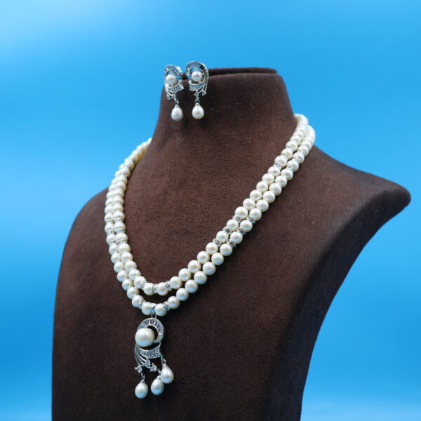 Alternative view of Double Line Pearl Necklace With Pendant