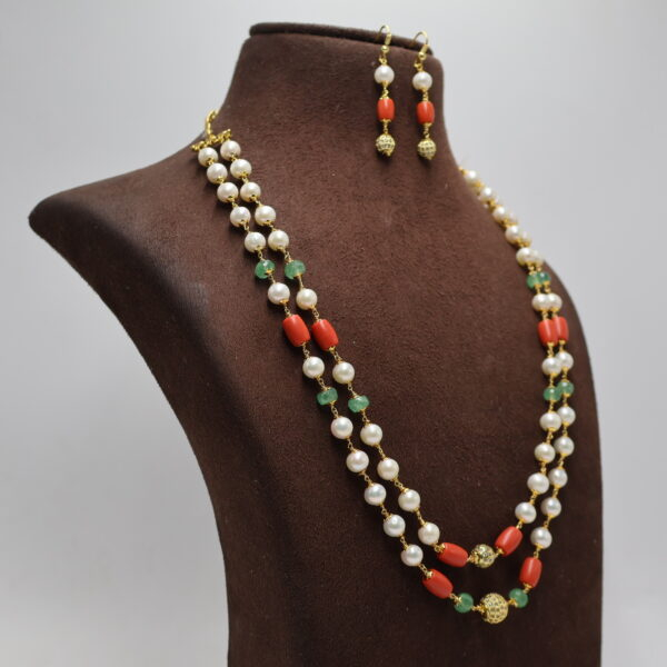 Alternative view of Coral pearl Taar Mala Sets