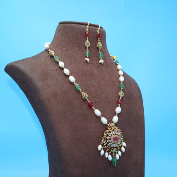 Alternative view of CZ Pendant Pearl Taar Mala Necklace