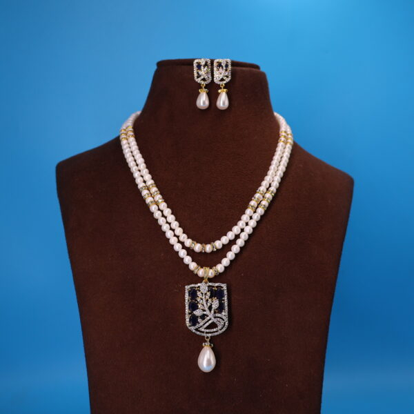 Alternative view of Two Line Pearl & Stone Necklace