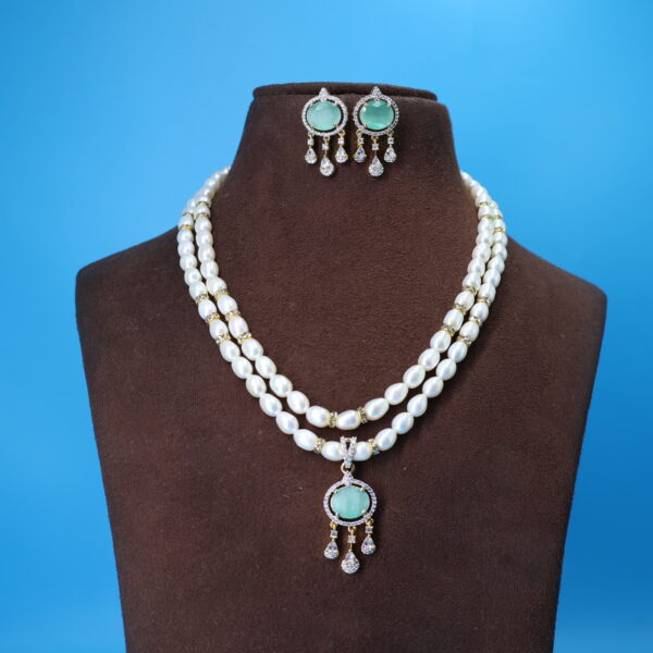Alternative view of CZ Pendant Pearl Necklace Set